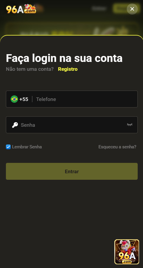 Tela de login do app 96a.com